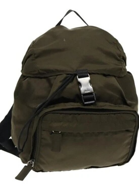 PRADA Backpack Nylon Khaki Silver Auth ep5764 main image 13